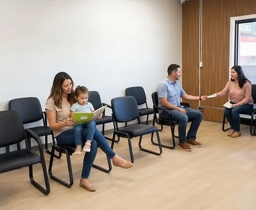 Families relaxing in the waiting area